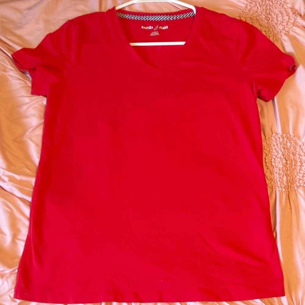 Nautica Women's Bright Red V-Neck Tee